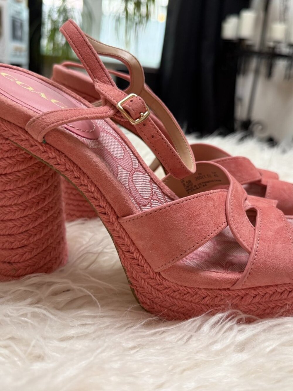 Coach Talina Suede Platform Wedge Sandals in Pink Size 9.5